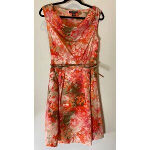 Jessica Howard Sleeveless Floral Dress w/ Belt Cowl Neck Multicolor Size 10